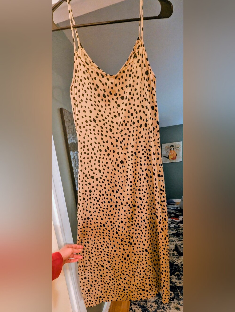 Stateside Beige Midi Slip Dress with Black Spots